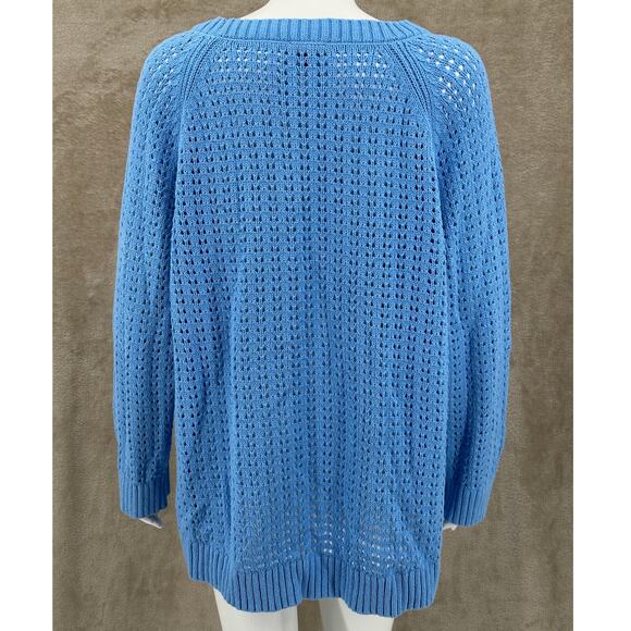 Talbots Sweater Womens 2X Blue Open Knit 100% Cotton Coastal Beachy Minimalist - Picture 5 of 9